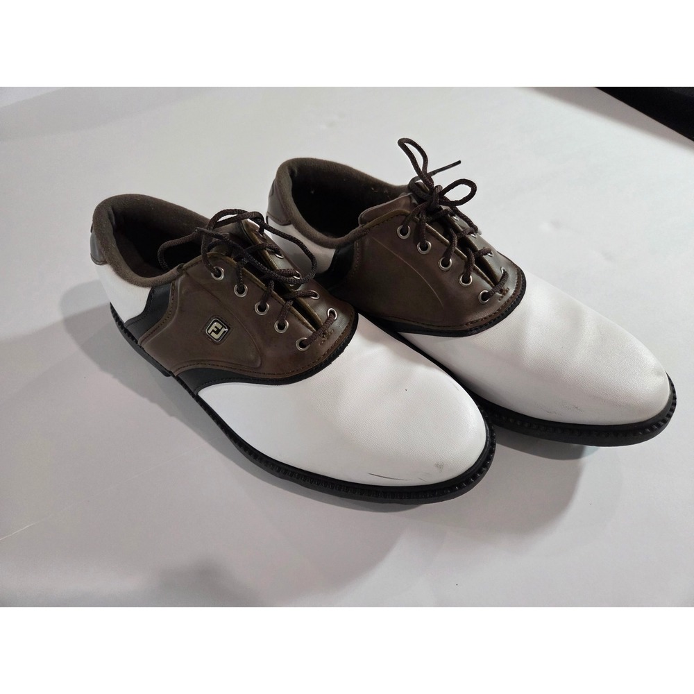 FootJoy Golf Shoes Mens 9M Brown White Leather Spiked 45330